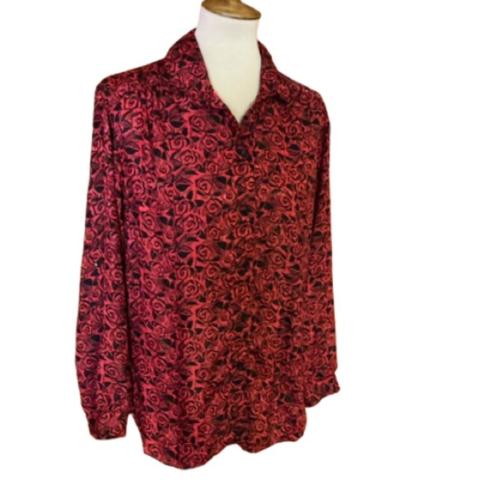 Vtg 90s Red Roses Blouse